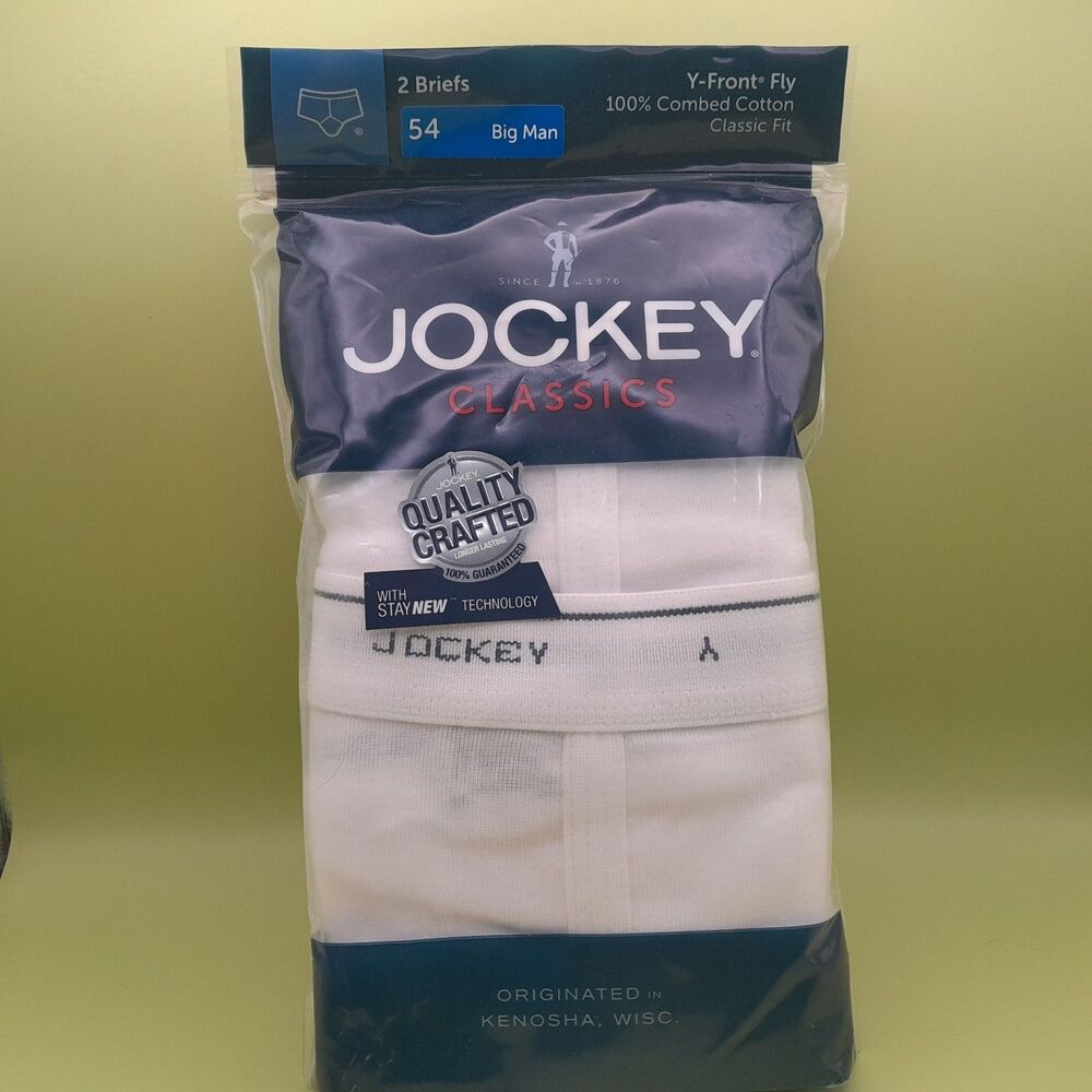 Men’s Sz 54 Big Man Jockey Classics Brief White Underwear 2 Pairs